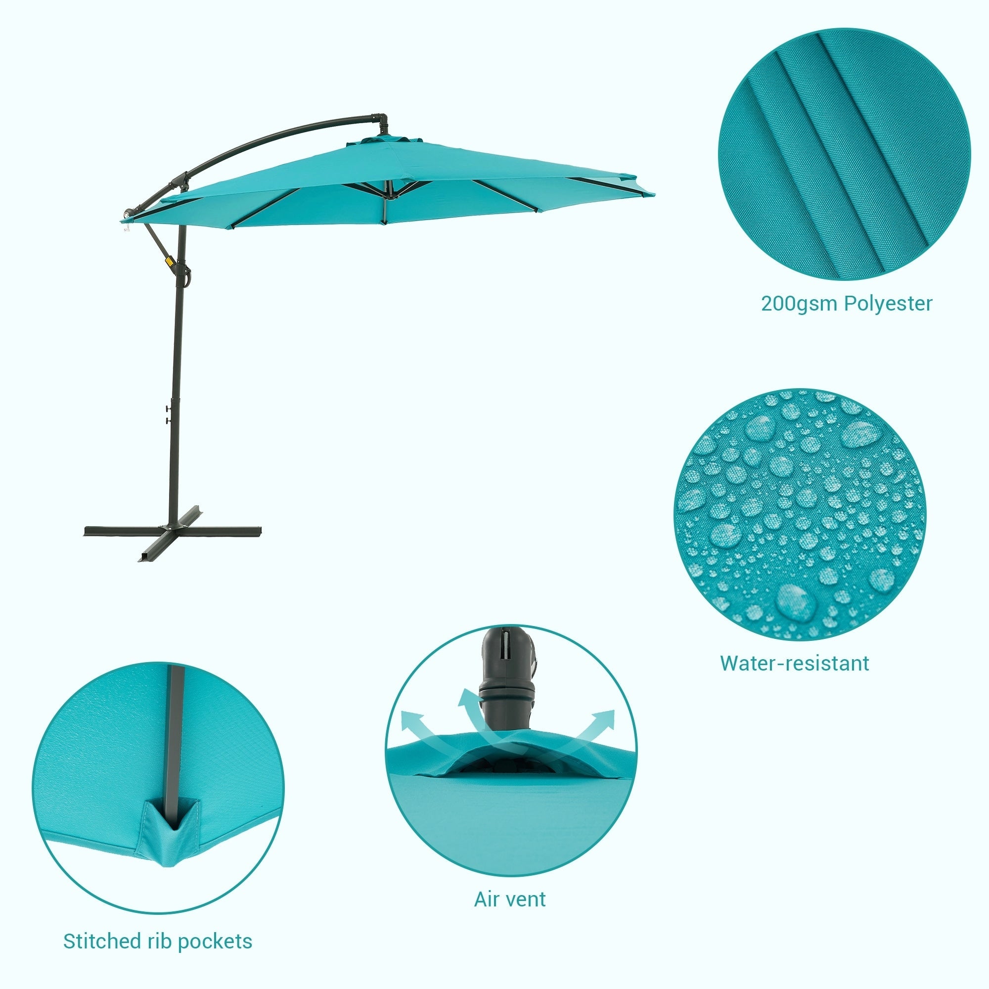 Parasol de patio décalé BONOSUKI de 10 pieds, parasol suspendu d'extérieur