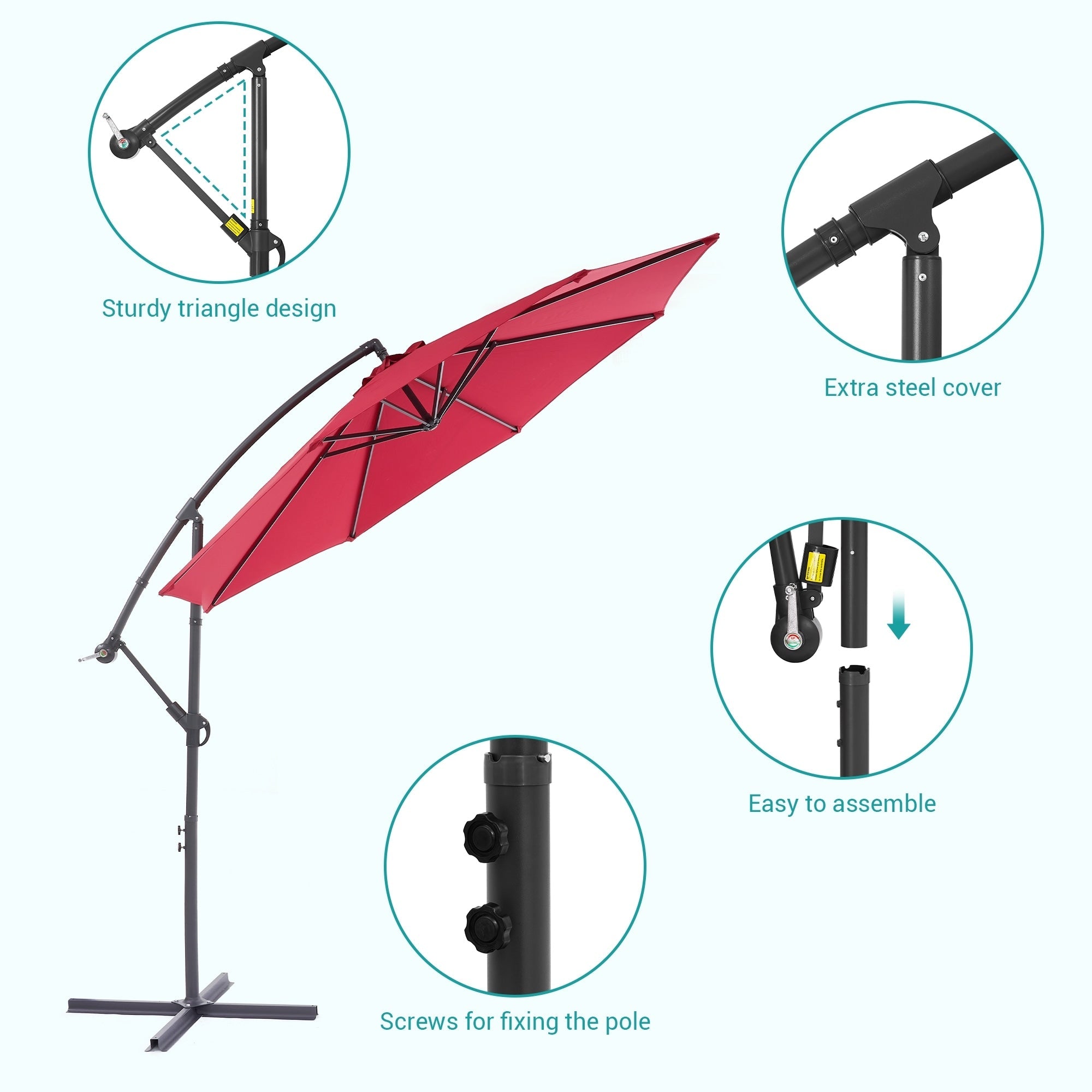 Parasol de patio décalé BONOSUKI de 10 pieds, parasol suspendu d'extérieur