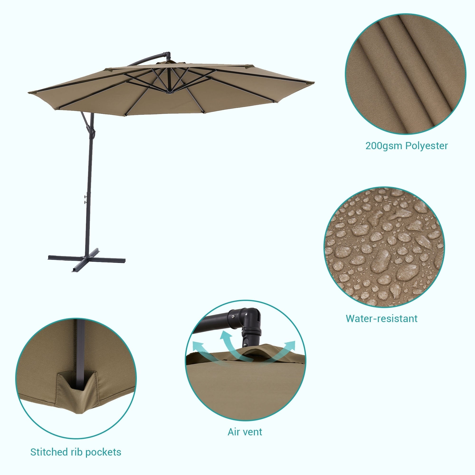 Parasol de patio décalé BONOSUKI de 10 pieds, parasol suspendu d'extérieur
