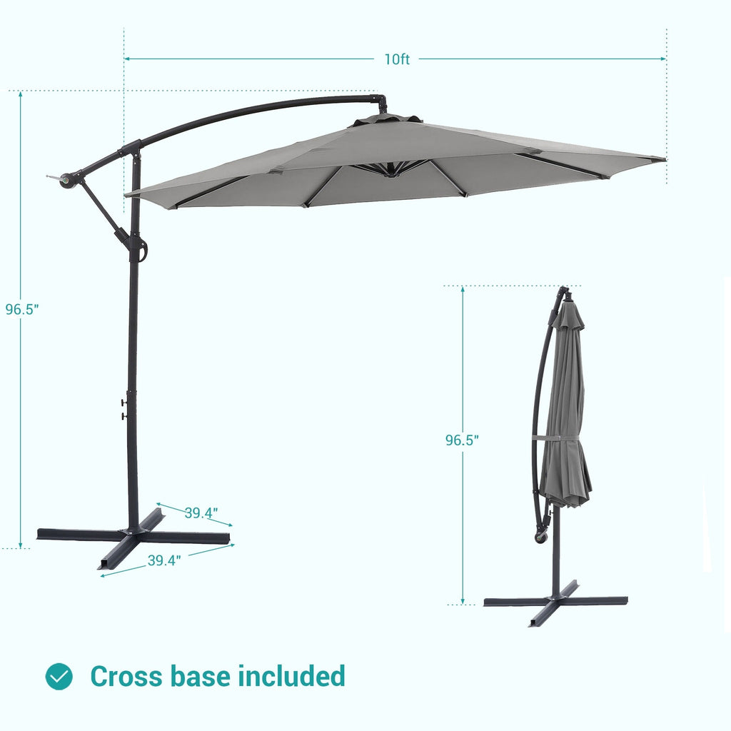 Parasol de patio décalé BONOSUKI de 10 pieds, parasol suspendu d'extérieur