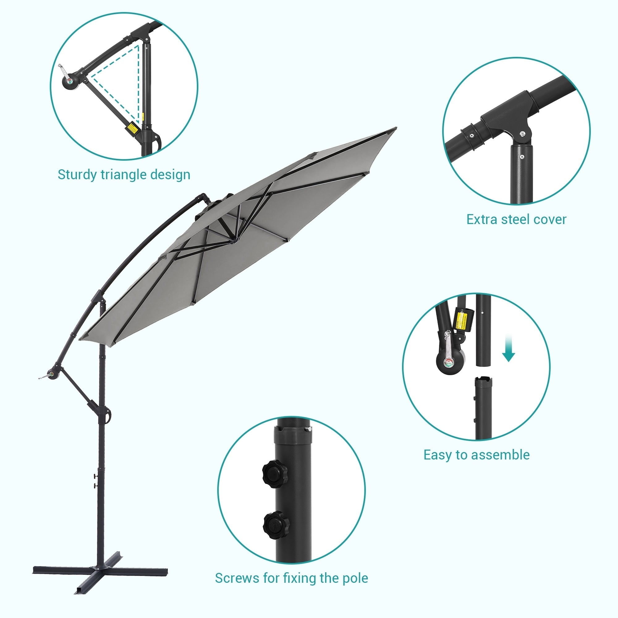 Parasol de patio décalé BONOSUKI de 10 pieds, parasol suspendu d'extérieur
