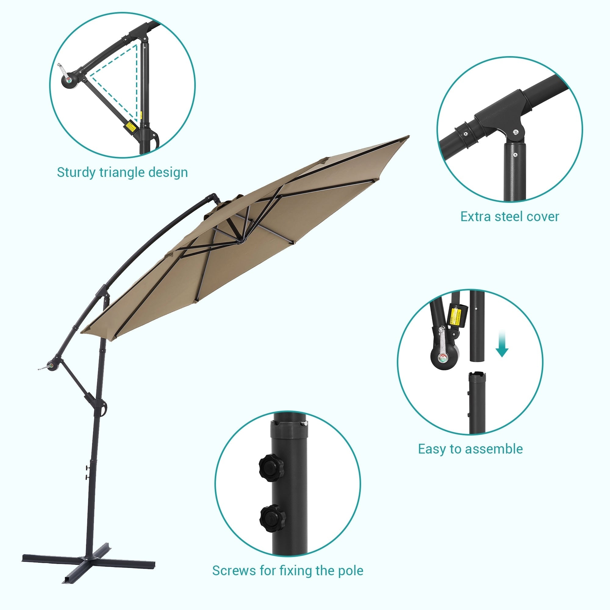 Parasol de patio décalé BONOSUKI de 10 pieds, parasol suspendu d'extérieur