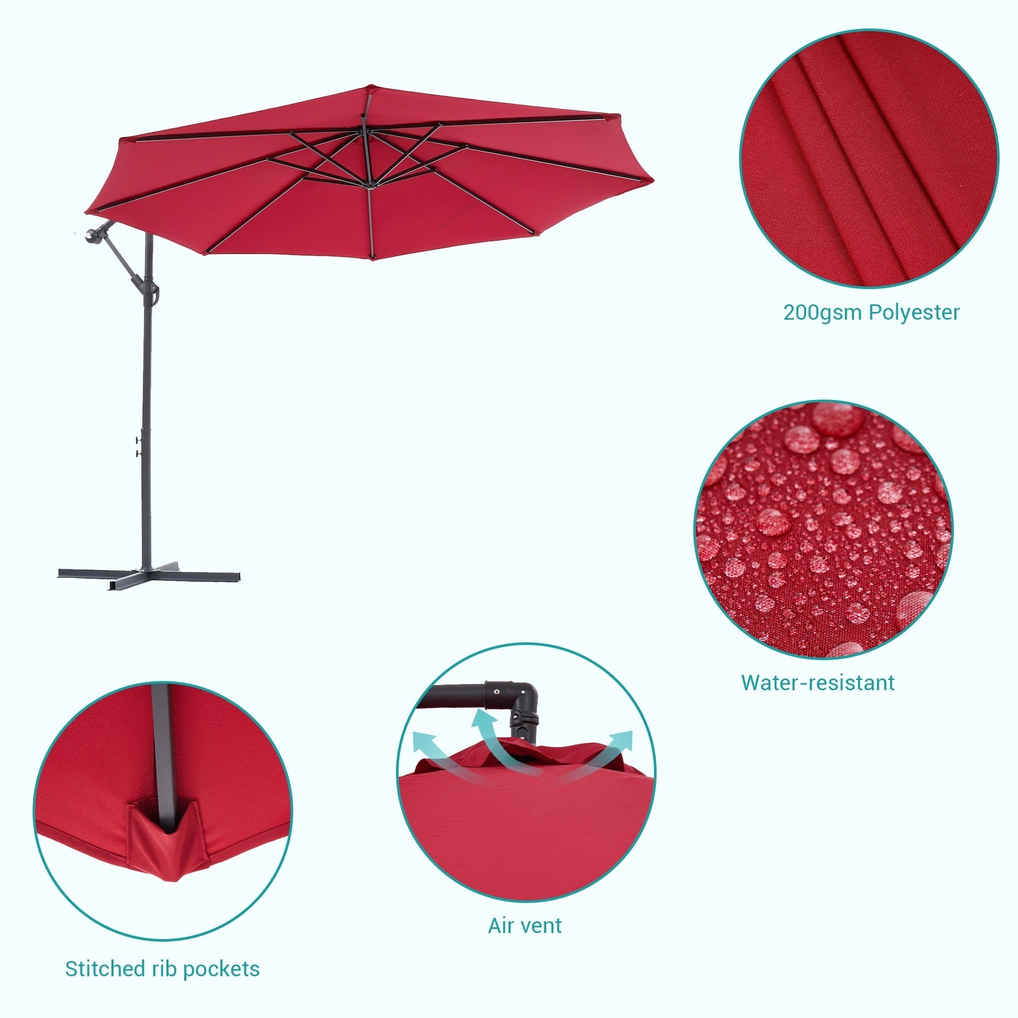 Parasol de patio décalé BONOSUKI de 10 pieds, parasol suspendu d'extérieur