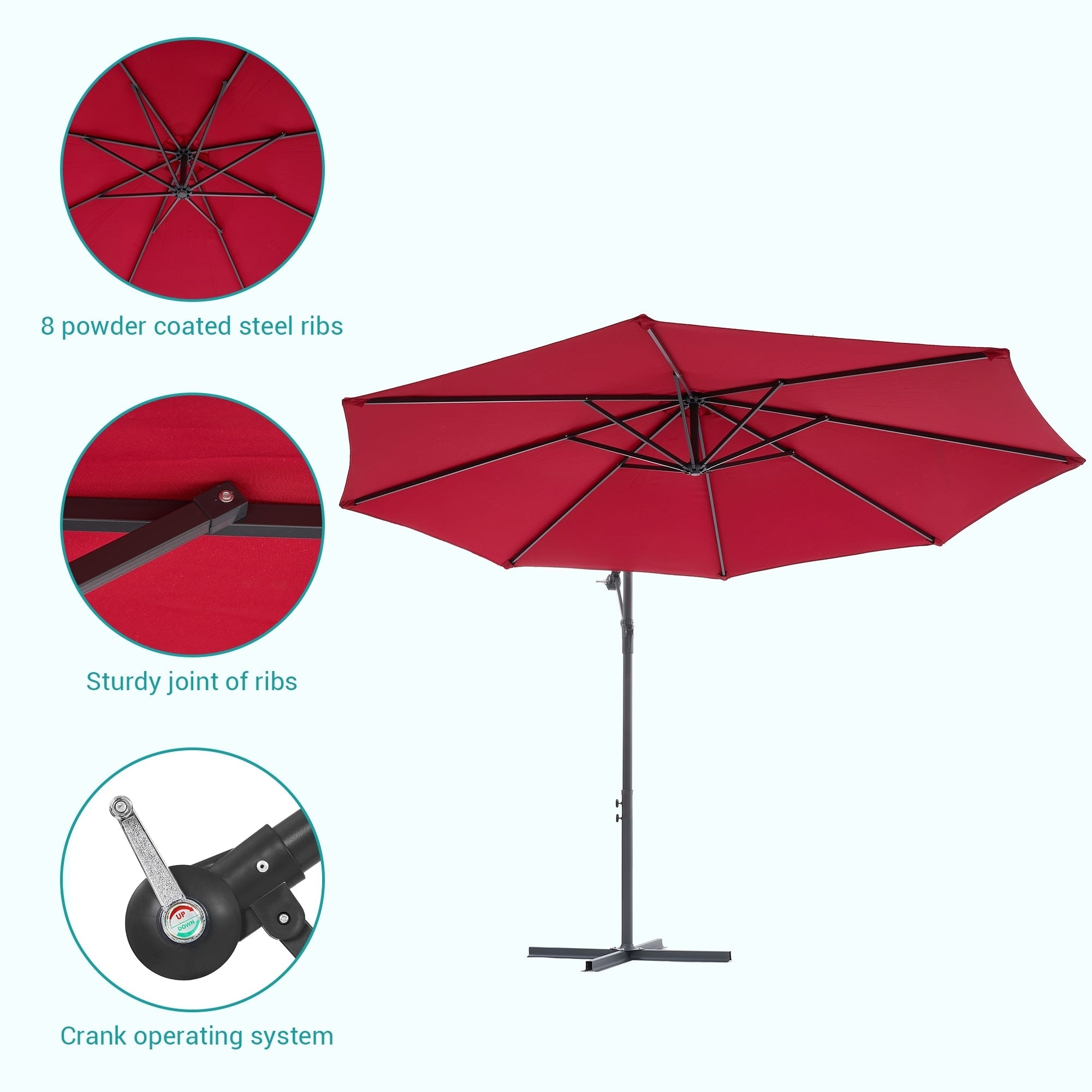 Parasol de patio décalé BONOSUKI de 10 pieds, parasol suspendu d'extérieur