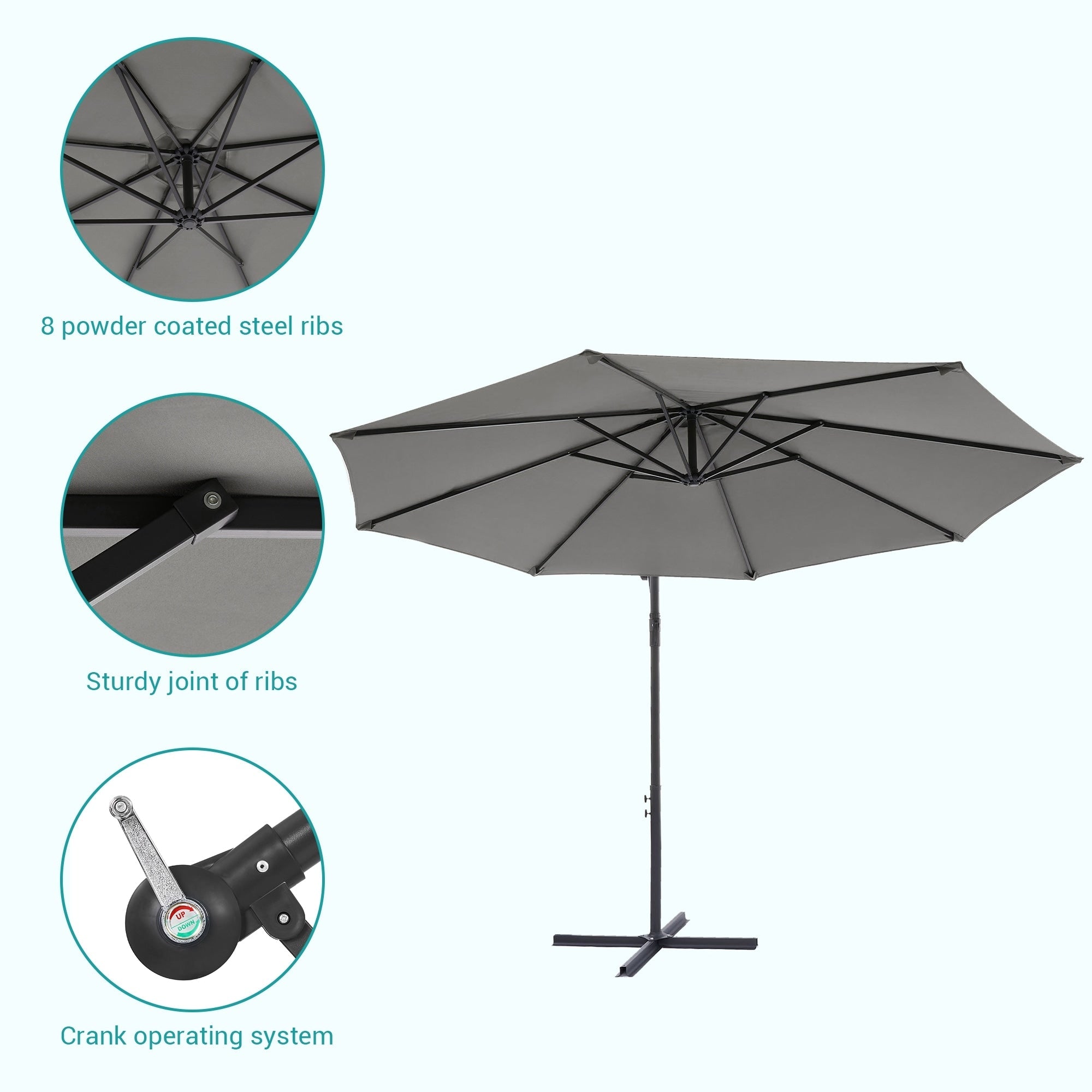 Parasol de patio décalé BONOSUKI de 10 pieds, parasol suspendu d'extérieur