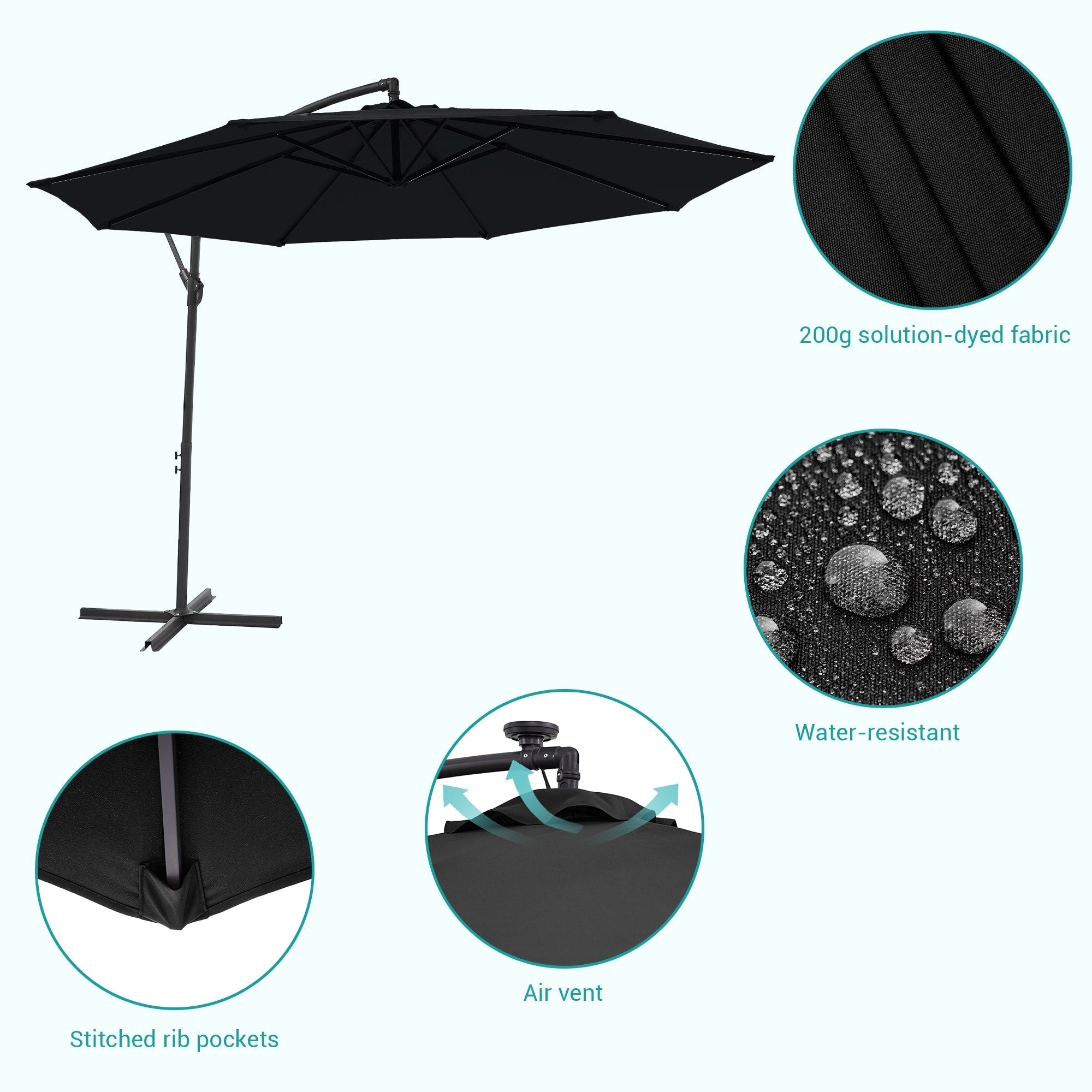 Parasol de patio décalé BONOSUKI de 10 pieds, parasol suspendu d'extérieur