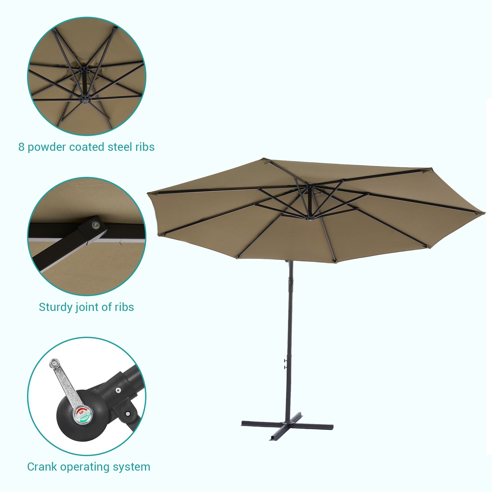 Parasol de patio décalé BONOSUKI de 10 pieds, parasol suspendu d'extérieur