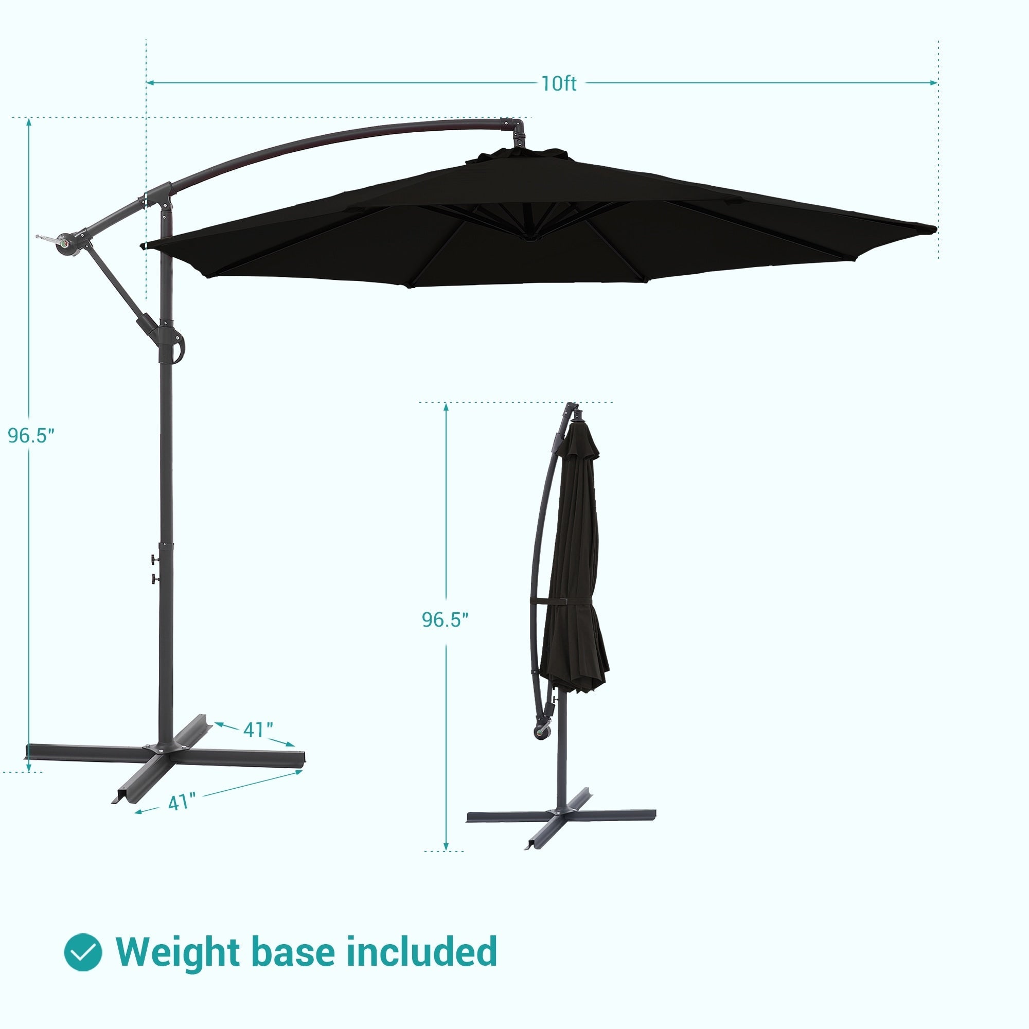 Parasol de patio décalé BONOSUKI de 10 pieds, parasol suspendu d'extérieur