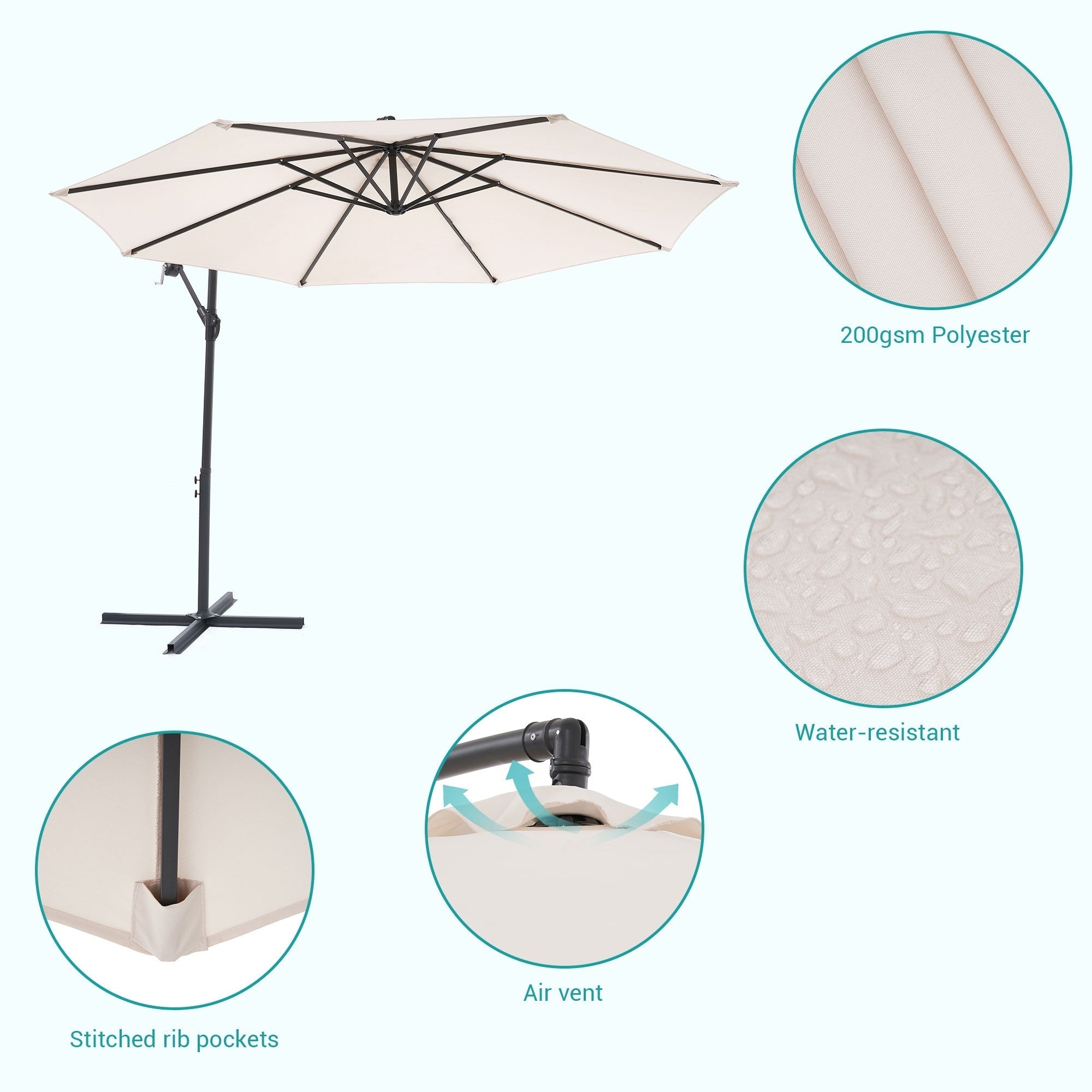 Parasol de patio décalé BONOSUKI de 10 pieds, parasol suspendu d'extérieur