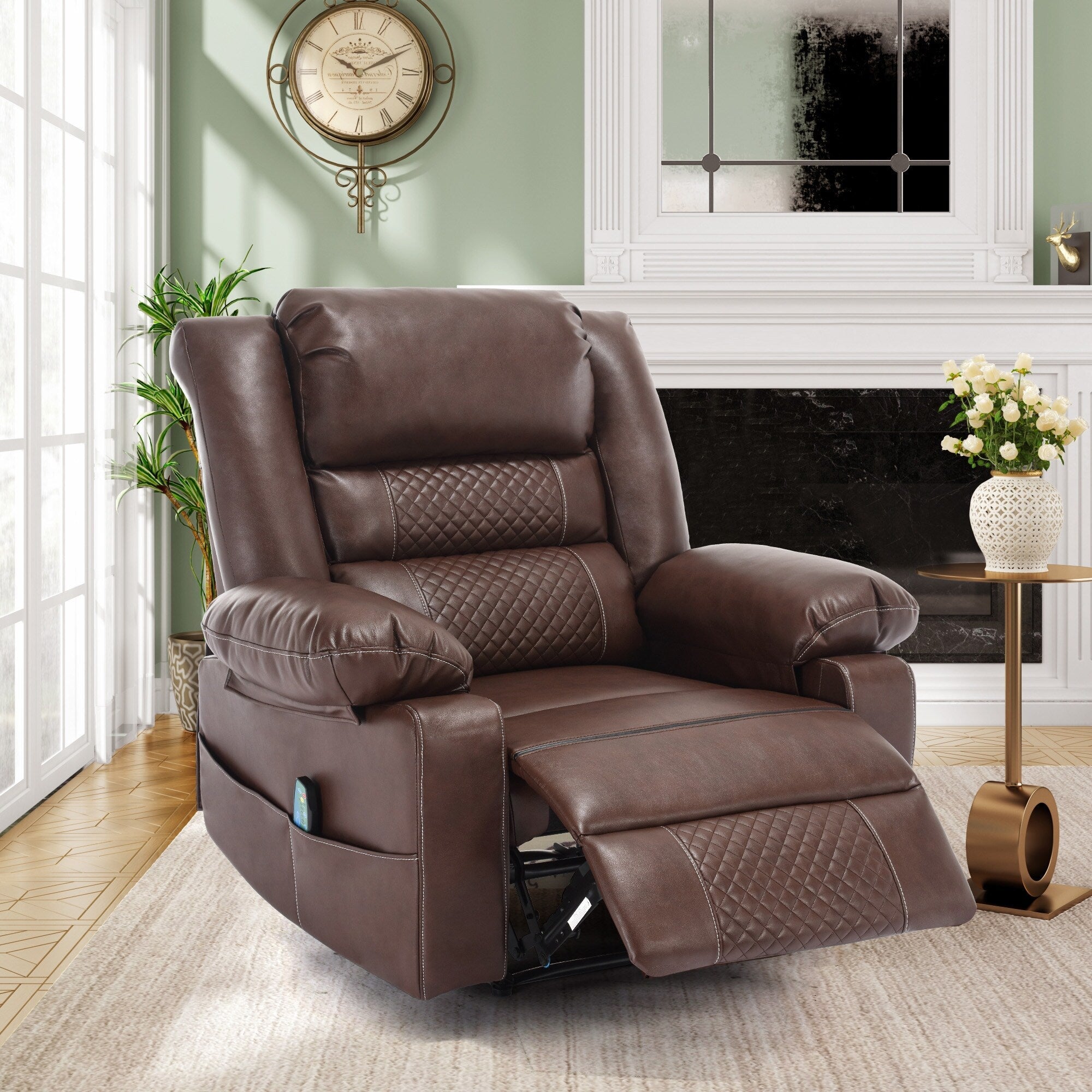 Fauteuil inclinable manuel marron avec massage à 8 points, fonction chauffante et cadre robuste pour un confort optimal au salon