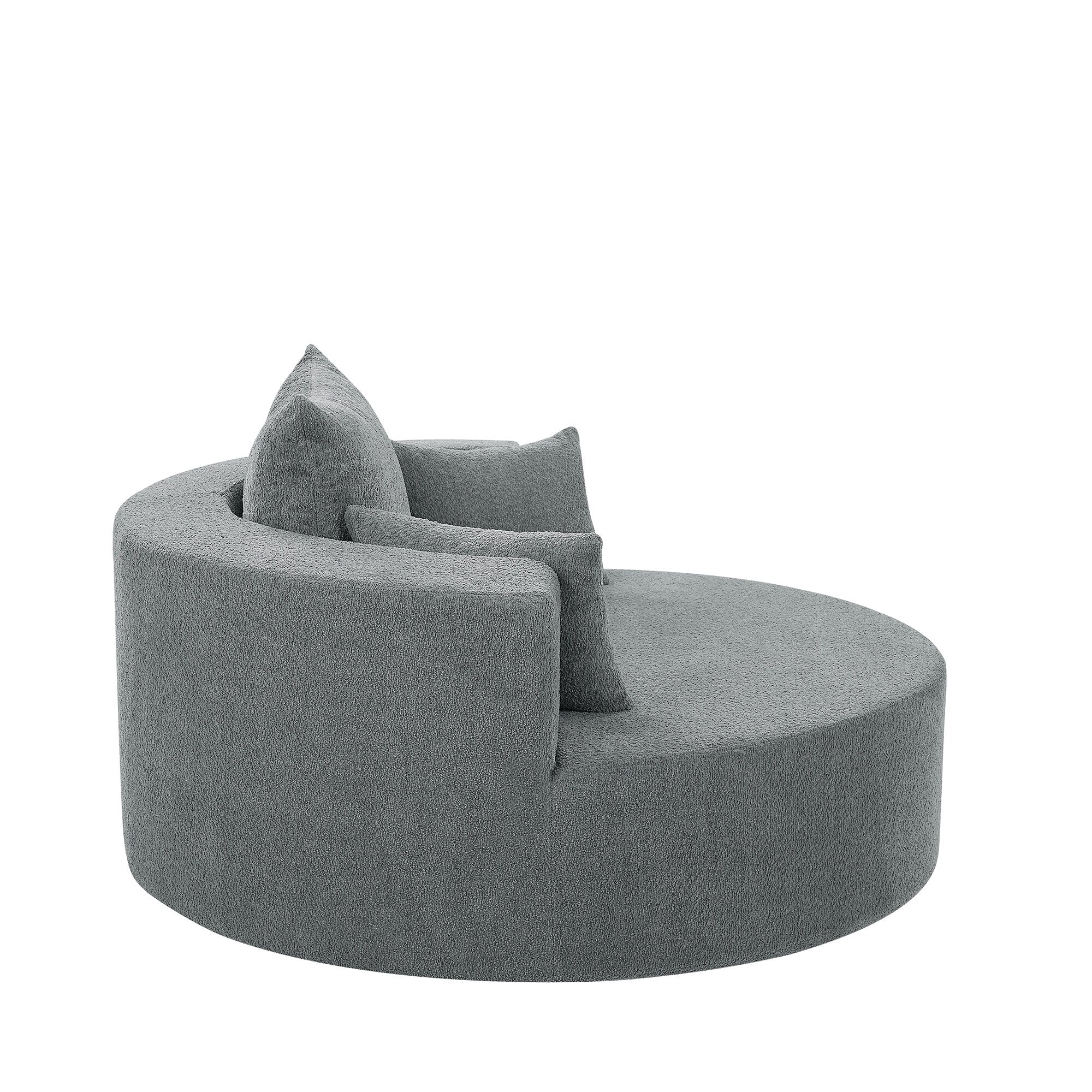 Fauteuil d'appoint en chenille, fauteuil rond avec base pivotante à 360 degrés et 3 coussins amovibles
