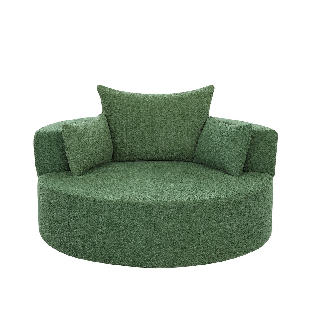 Fauteuil d'appoint en chenille, fauteuil rond avec base pivotante à 360 degrés et 3 coussins amovibles