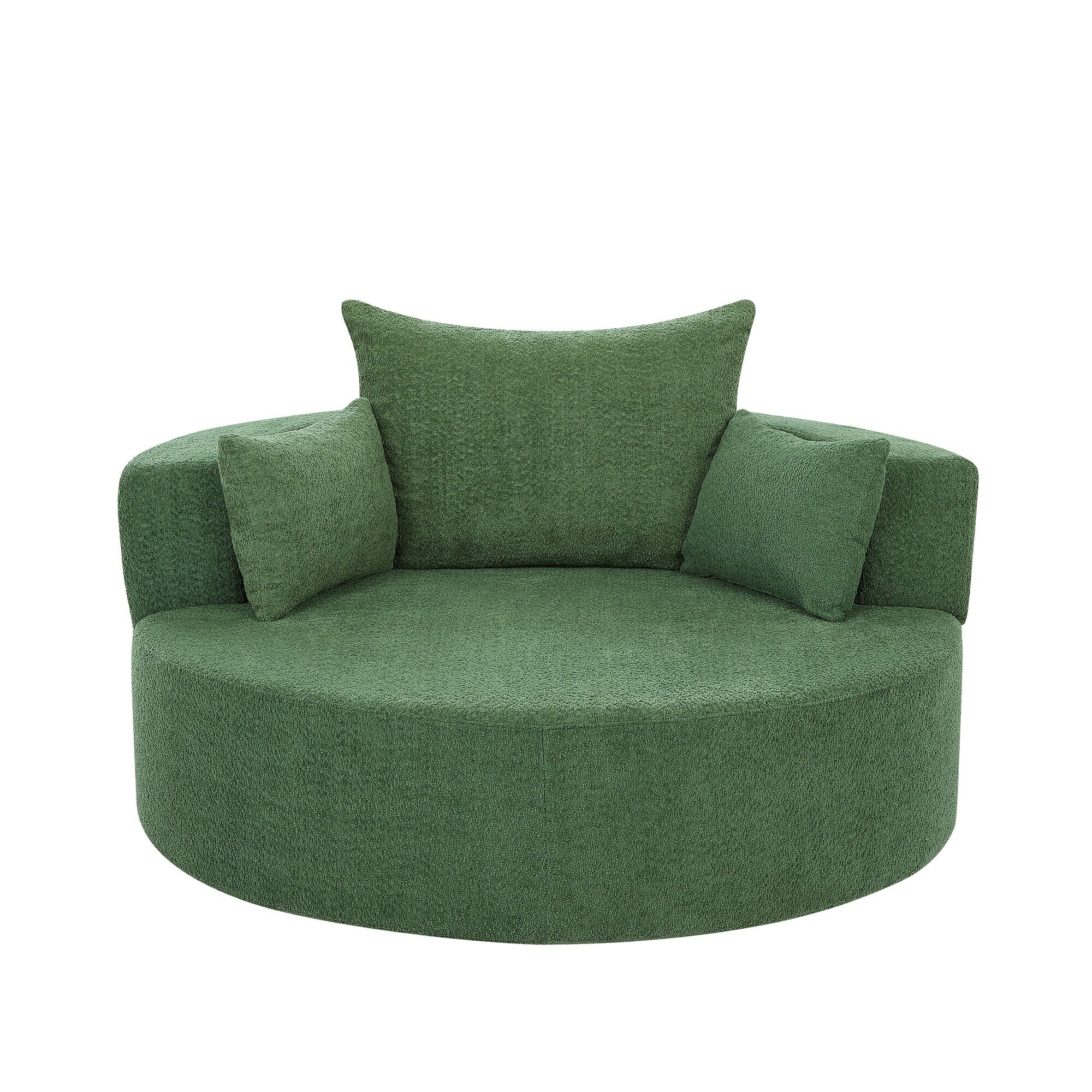 Fauteuil d'appoint en chenille, fauteuil rond avec base pivotante à 360 degrés et 3 coussins amovibles