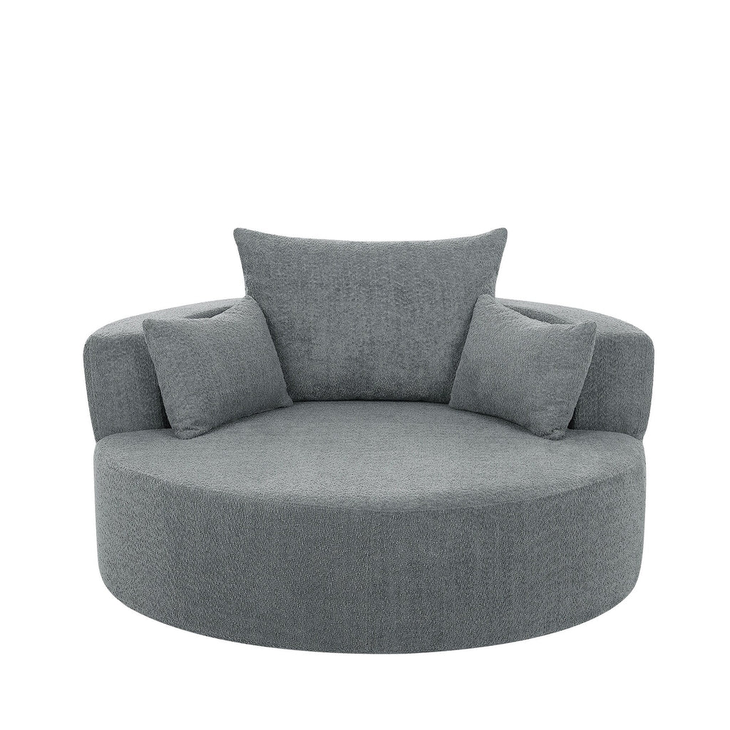 Fauteuil d'appoint en chenille, fauteuil rond avec base pivotante à 360 degrés et 3 coussins amovibles