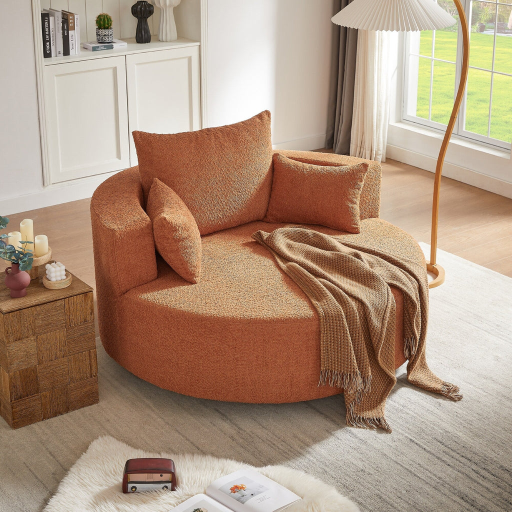 Fauteuil d'appoint en chenille, fauteuil rond avec base pivotante à 360 degrés et 3 coussins amovibles