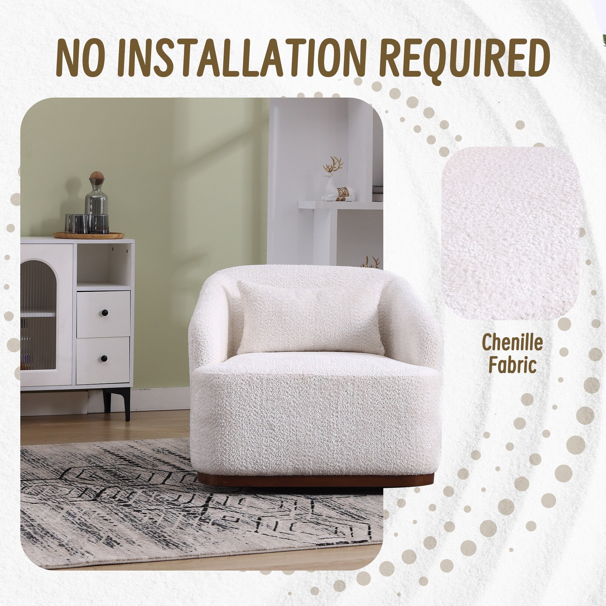 Fauteuil pivotant en chenille, canapé d'appoint confortable à 360 degrés pour salon, chambre et bureau avec coussin amovible