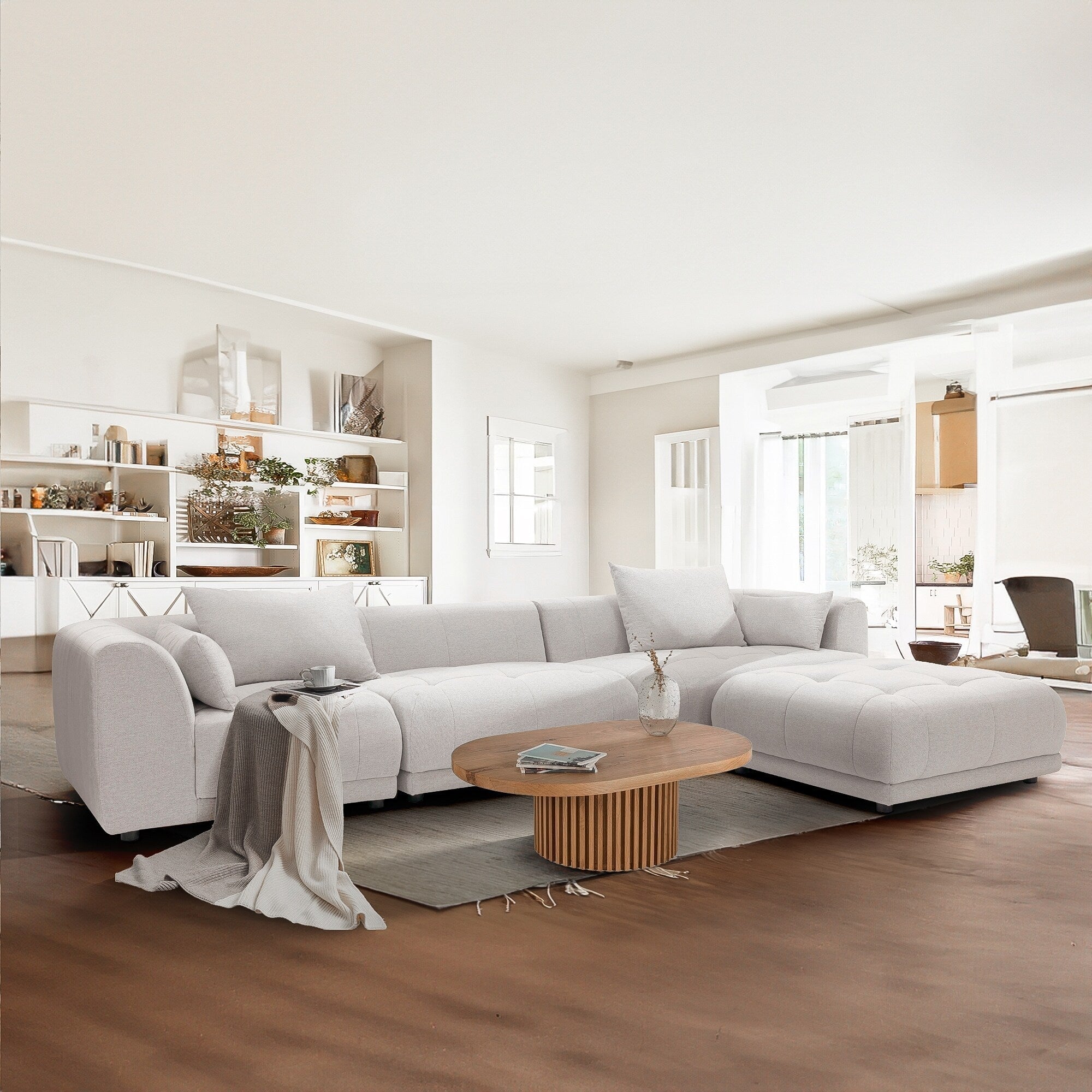 Canapé modulaire Cloud 144 avec pouf - Canapé de salon en tissu chenille moelleux