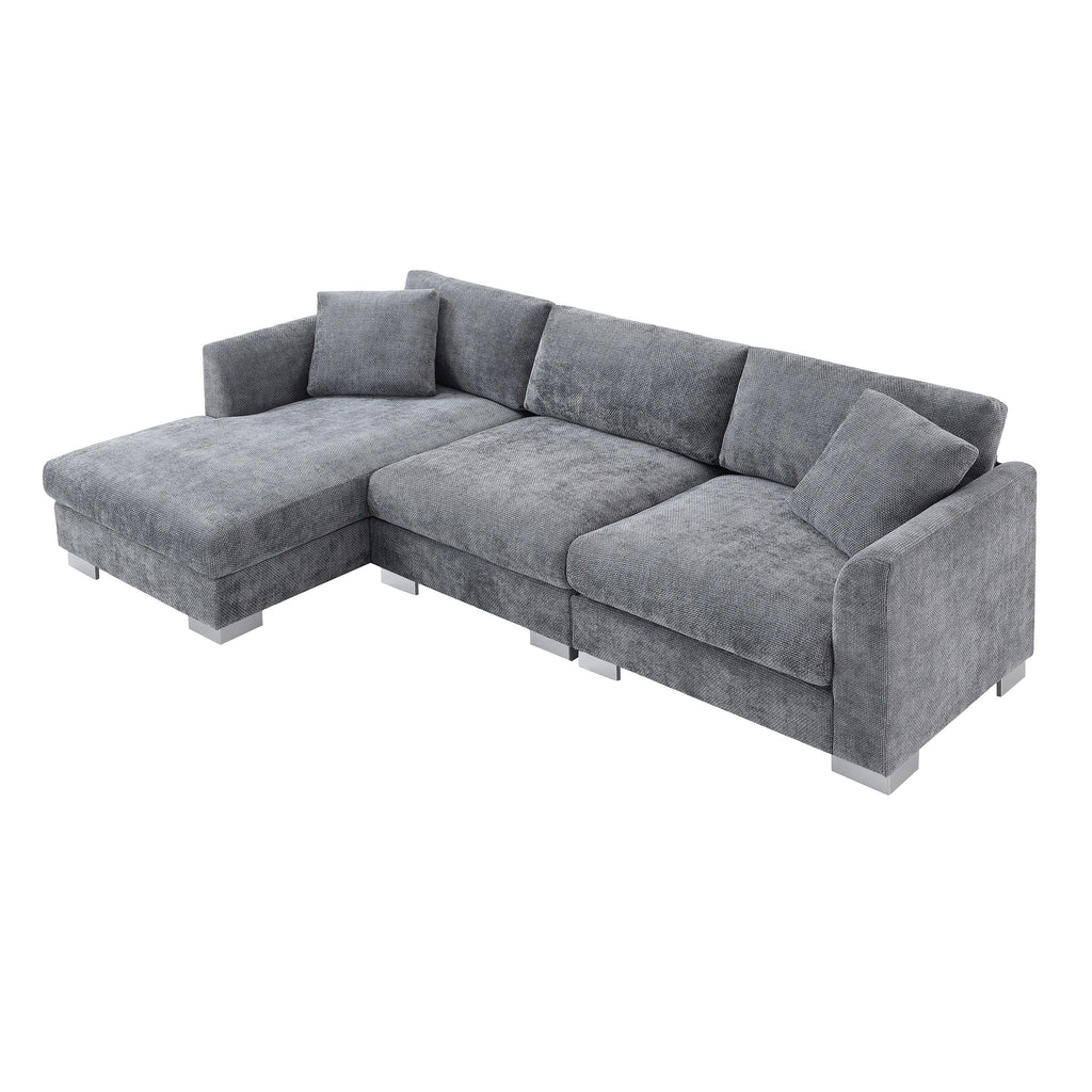 Canapé sectionnel Cloud, ensemble de canapés de luxe en forme de L avec 2 oreillers gratuits, mobilier d'intérieur 4 places en chenille avec méridienne surdimensionnée
