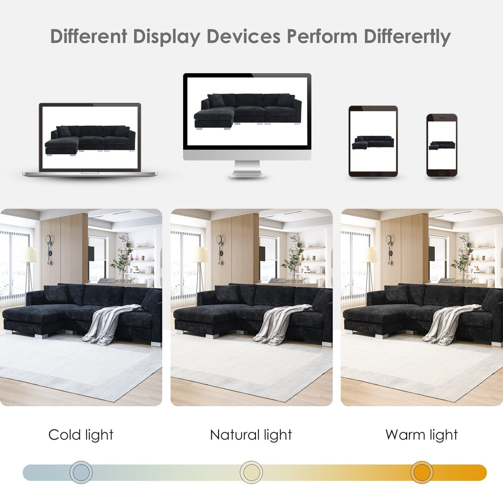 Canapé sectionnel Cloud, ensemble de canapés de luxe en forme de L avec 2 oreillers gratuits, mobilier d'intérieur 4 places en chenille avec méridienne surdimensionnée