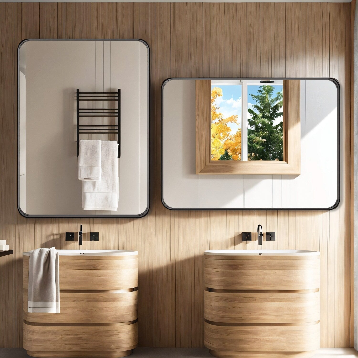 Miroir de salle de bain à suspendre au-dessus du lavabo, grand miroir mat, décoratif pour salle de bain, style campagnard, à installer horizontalement ou verticalement.