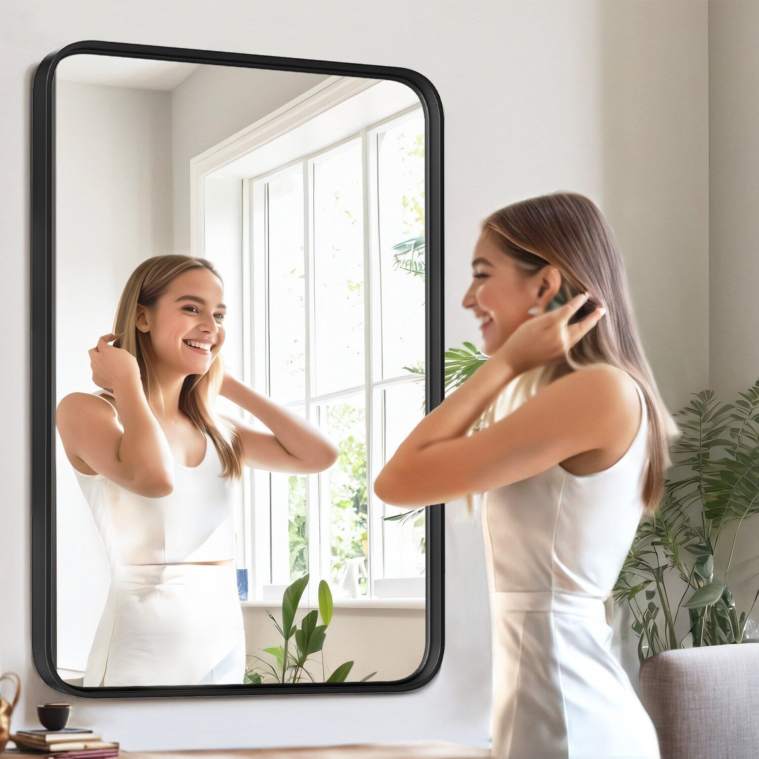 Miroir de salle de bain à suspendre au-dessus du lavabo, grand miroir mat, décoratif pour salle de bain, style campagnard, à installer horizontalement ou verticalement.