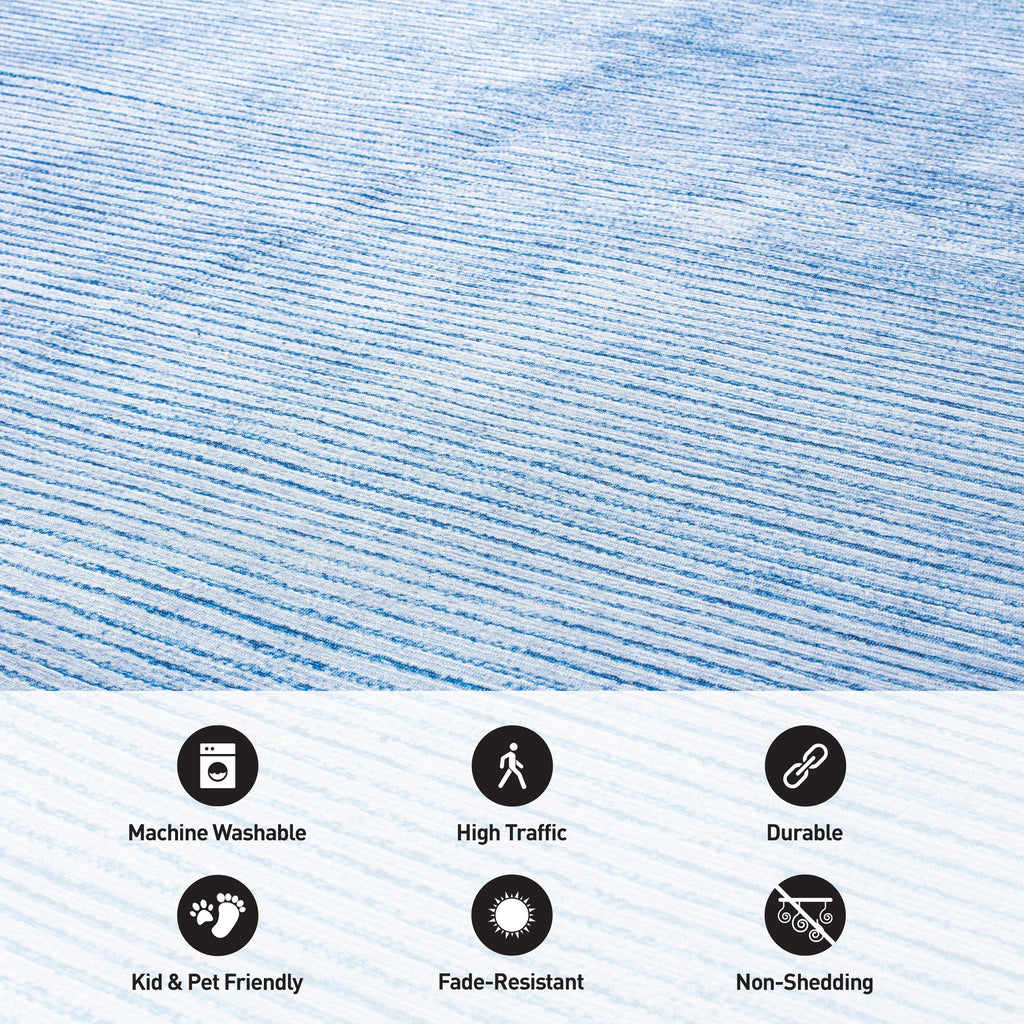 Tapis contemporain à rayures usées lavable en machine