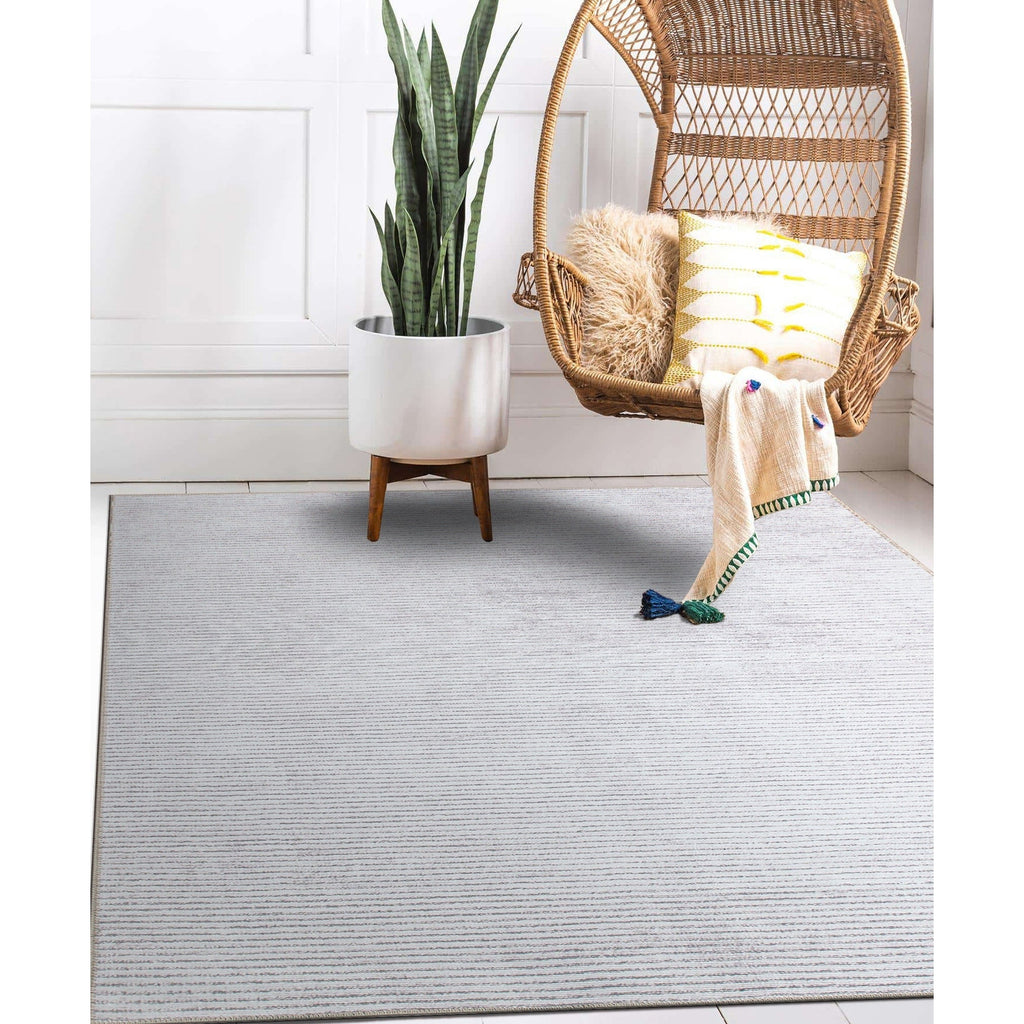 Tapis contemporain à rayures usées lavable en machine