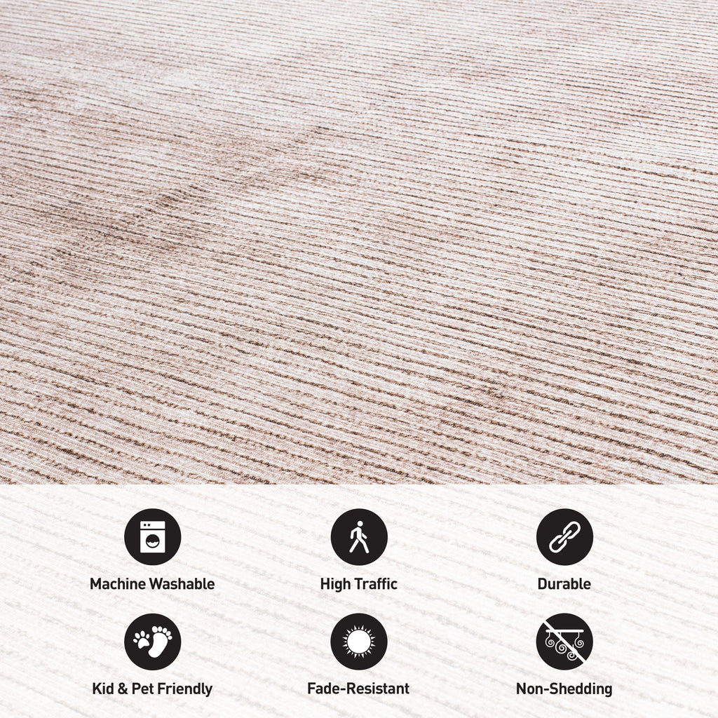 Tapis contemporain à rayures usées lavable en machine