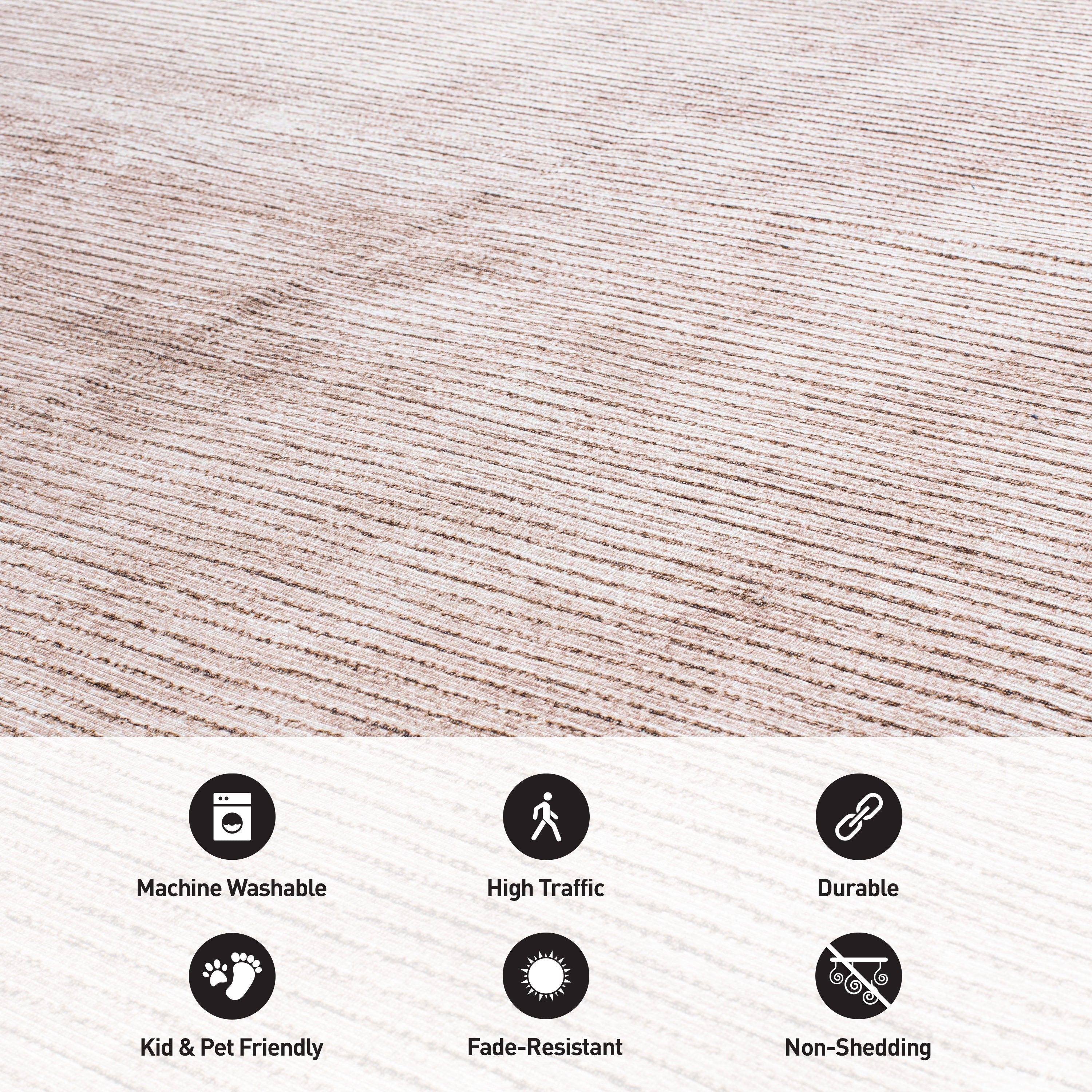 Tapis contemporain à rayures usées lavable en machine