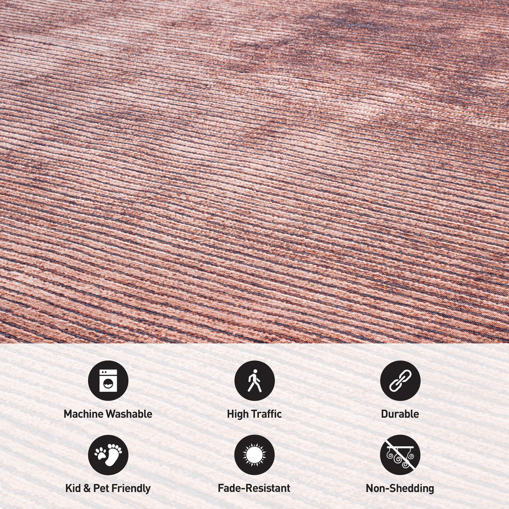 Tapis contemporain à rayures usées lavable en machine