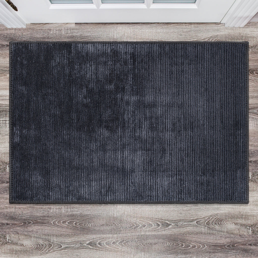 Tapis contemporain à rayures usées lavable en machine