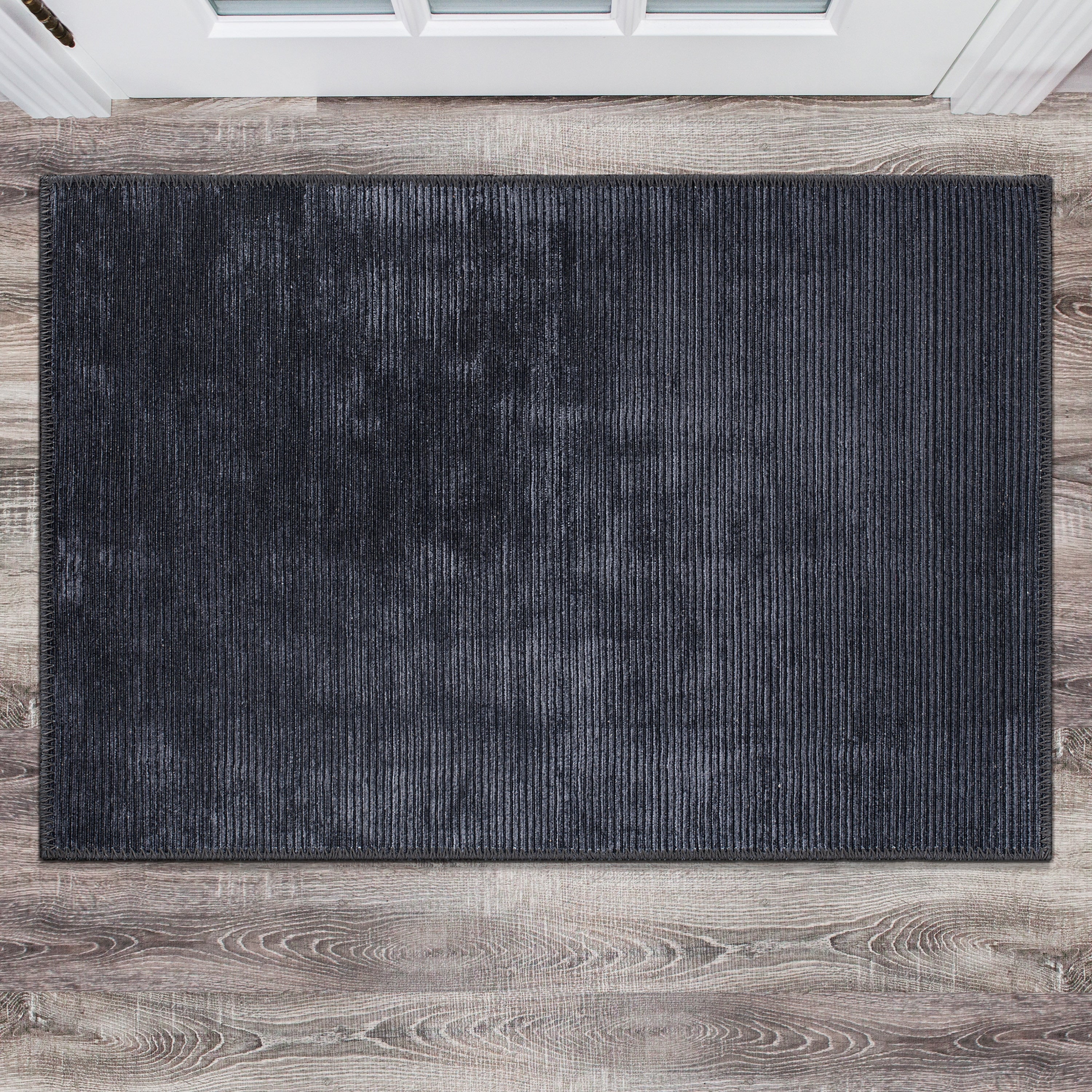 Tapis contemporain à rayures usées lavable en machine