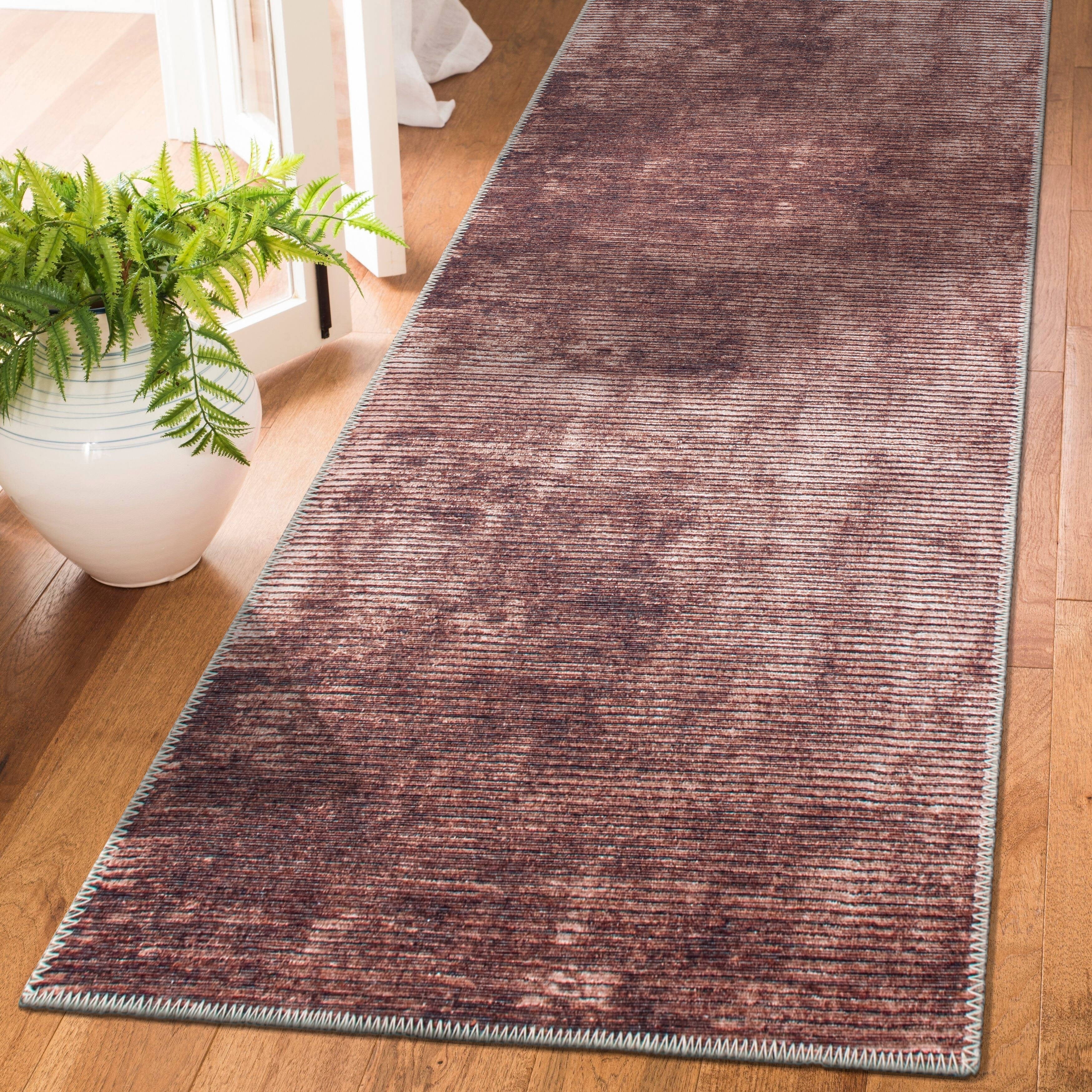 Tapis contemporain à rayures usées lavable en machine