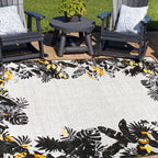 Tapis d'intérieur/extérieur à bordure florale contemporaine