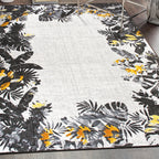 Tapis d'intérieur/extérieur à bordure florale contemporaine