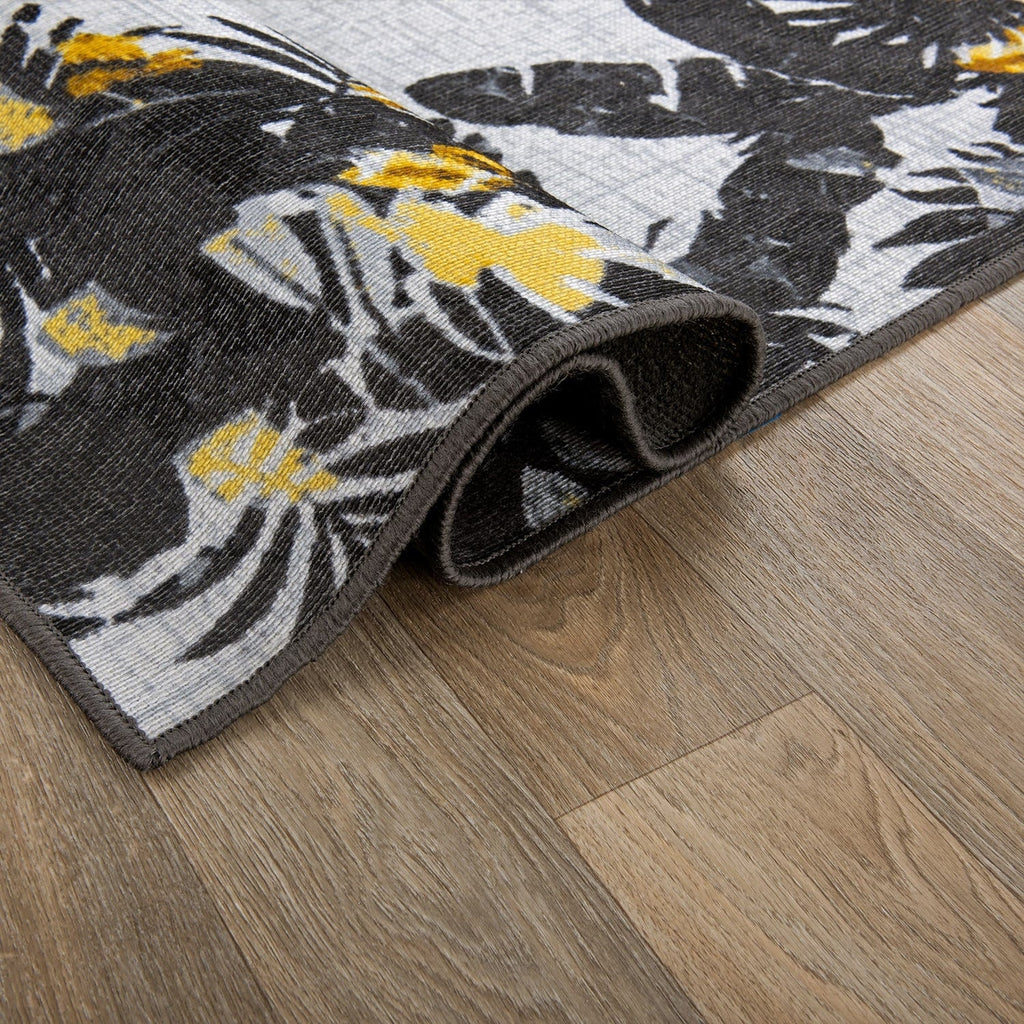 Tapis d'intérieur/extérieur à bordure florale contemporaine