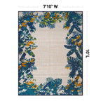 Tapis d'intérieur/extérieur à bordure florale contemporaine