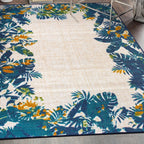 Tapis d'intérieur/extérieur à bordure florale contemporaine