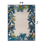 Tapis d'intérieur/extérieur à bordure florale contemporaine