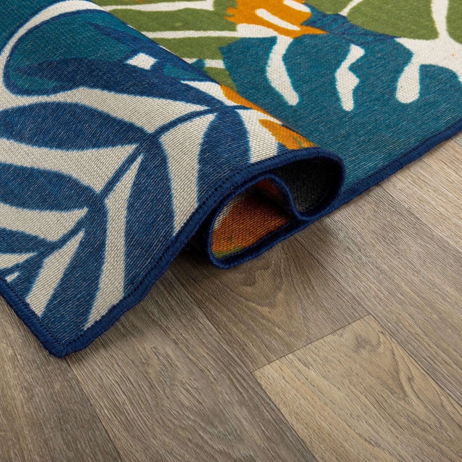 Tapis d'intérieur/extérieur à bordure florale contemporaine