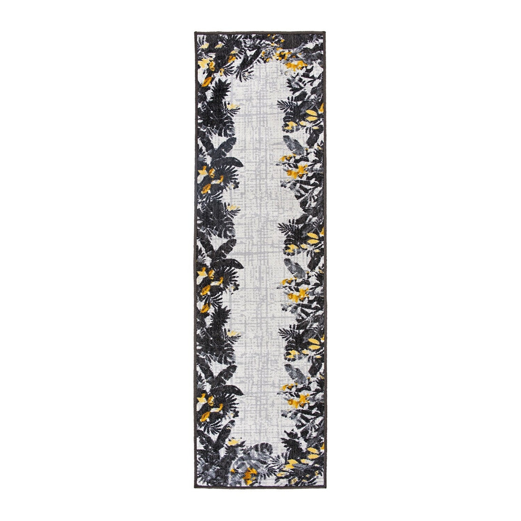 Tapis d'intérieur/extérieur à bordure florale contemporaine