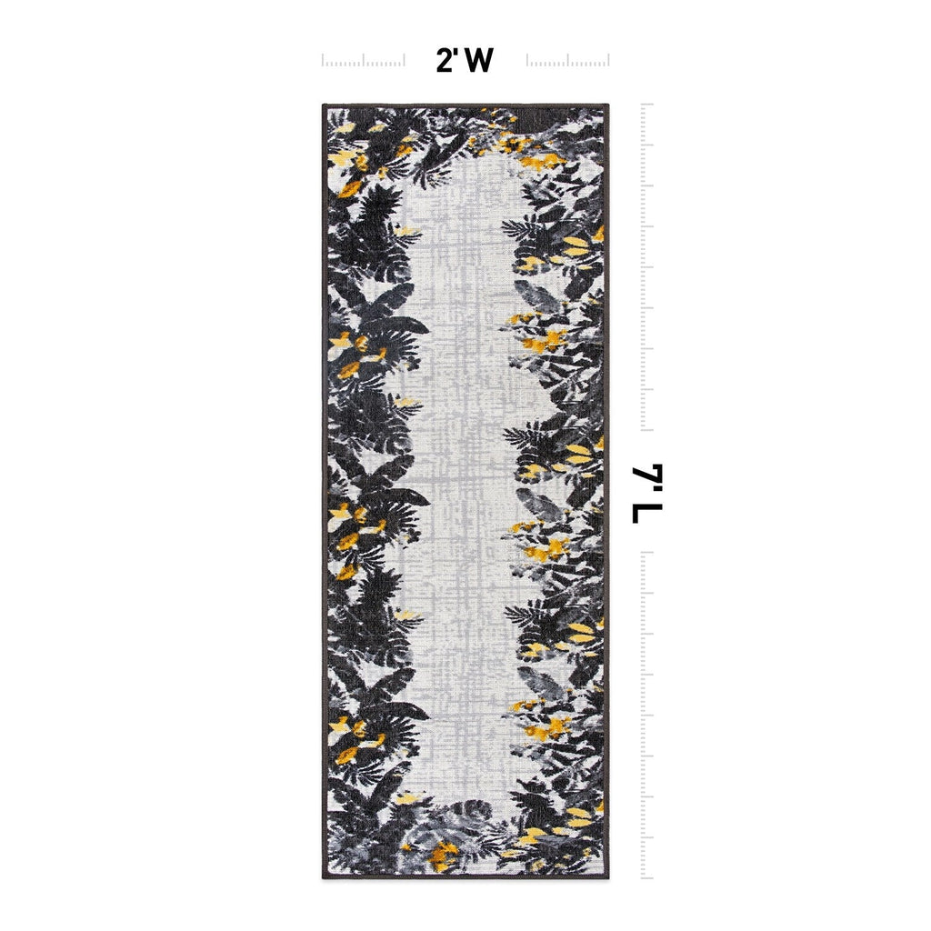Tapis d'intérieur/extérieur à bordure florale contemporaine
