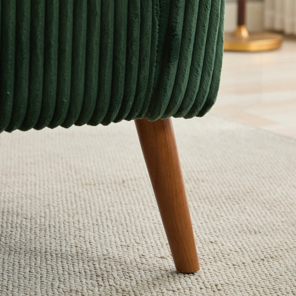 Canapé 2 places rembourré en velours côtelé avec pieds en bois de noyer