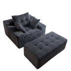 Canapé pouf rembourré en velours côtelé et mousse à mémoire de forme avec pouf - 48,4 L x 67,7 l x 24,4 H