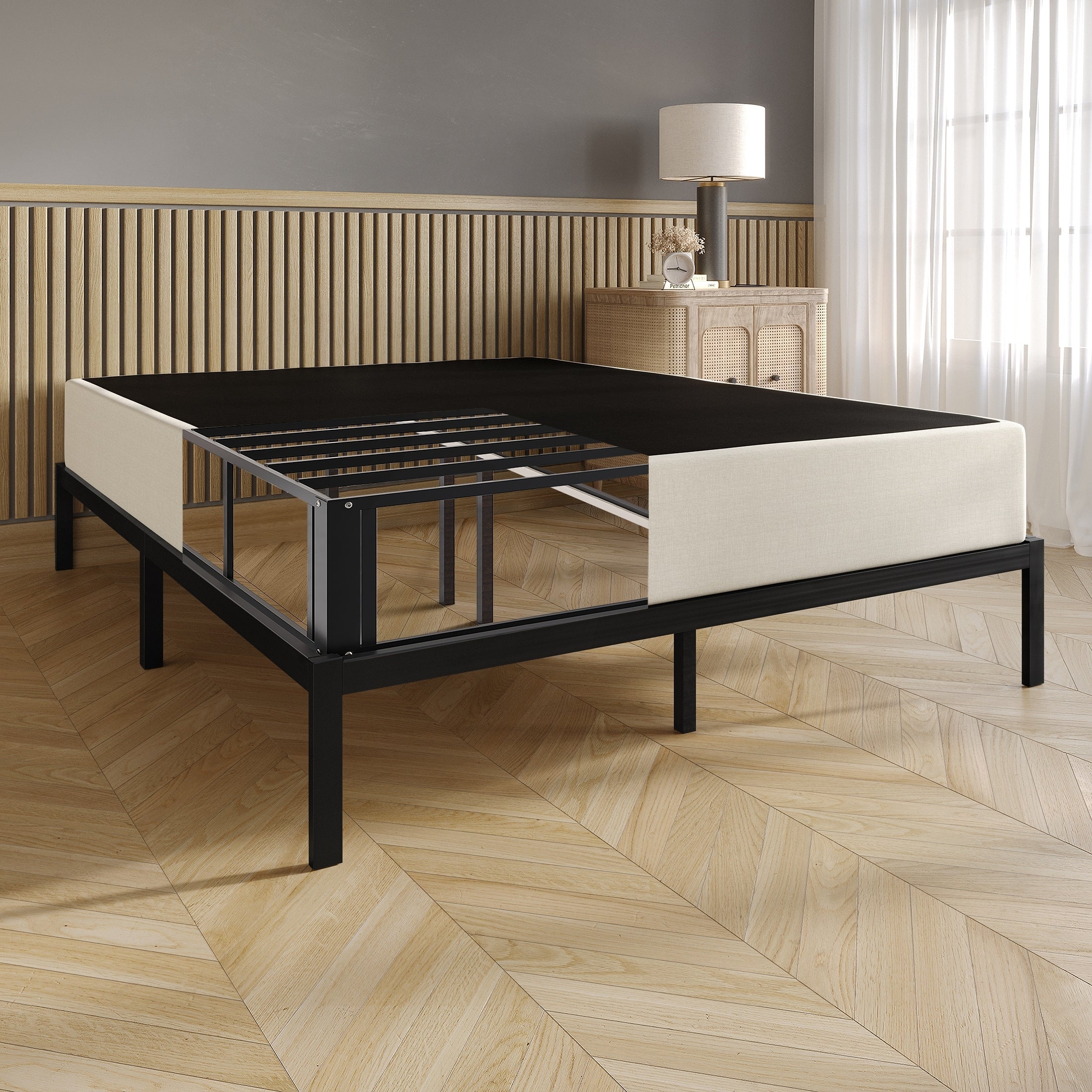 Sommier tapissier en métal et lin rembourré CraftPorch