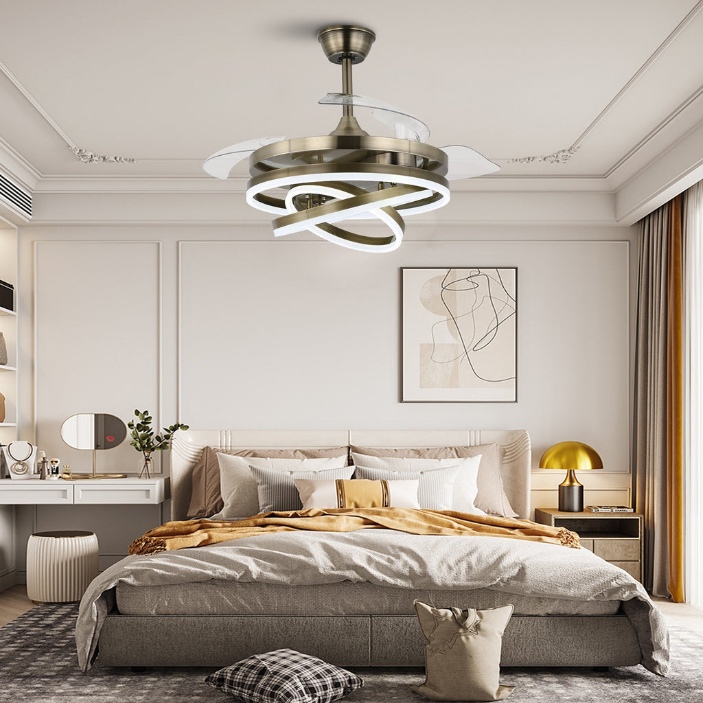 Ventilateur de plafond rétractable Cusp Barn 42 avec lumières et télécommande DIY Forme Fandelier Moderne Silencieux Moteur CC Plafonnier LED