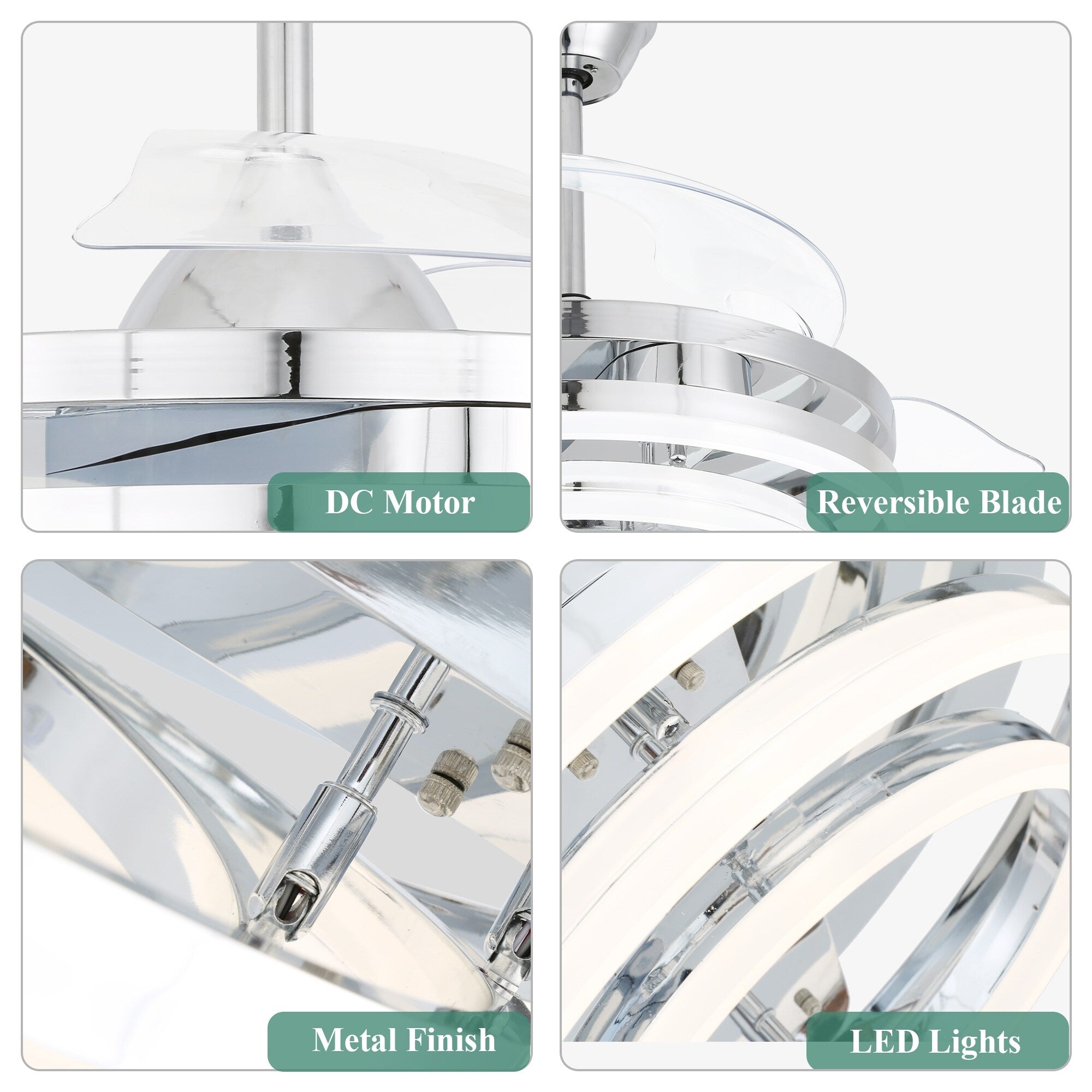 Ventilateur de plafond rétractable Cusp Barn 42 avec lumières et télécommande DIY Forme Fandelier Moderne Silencieux Moteur CC Plafonnier LED
