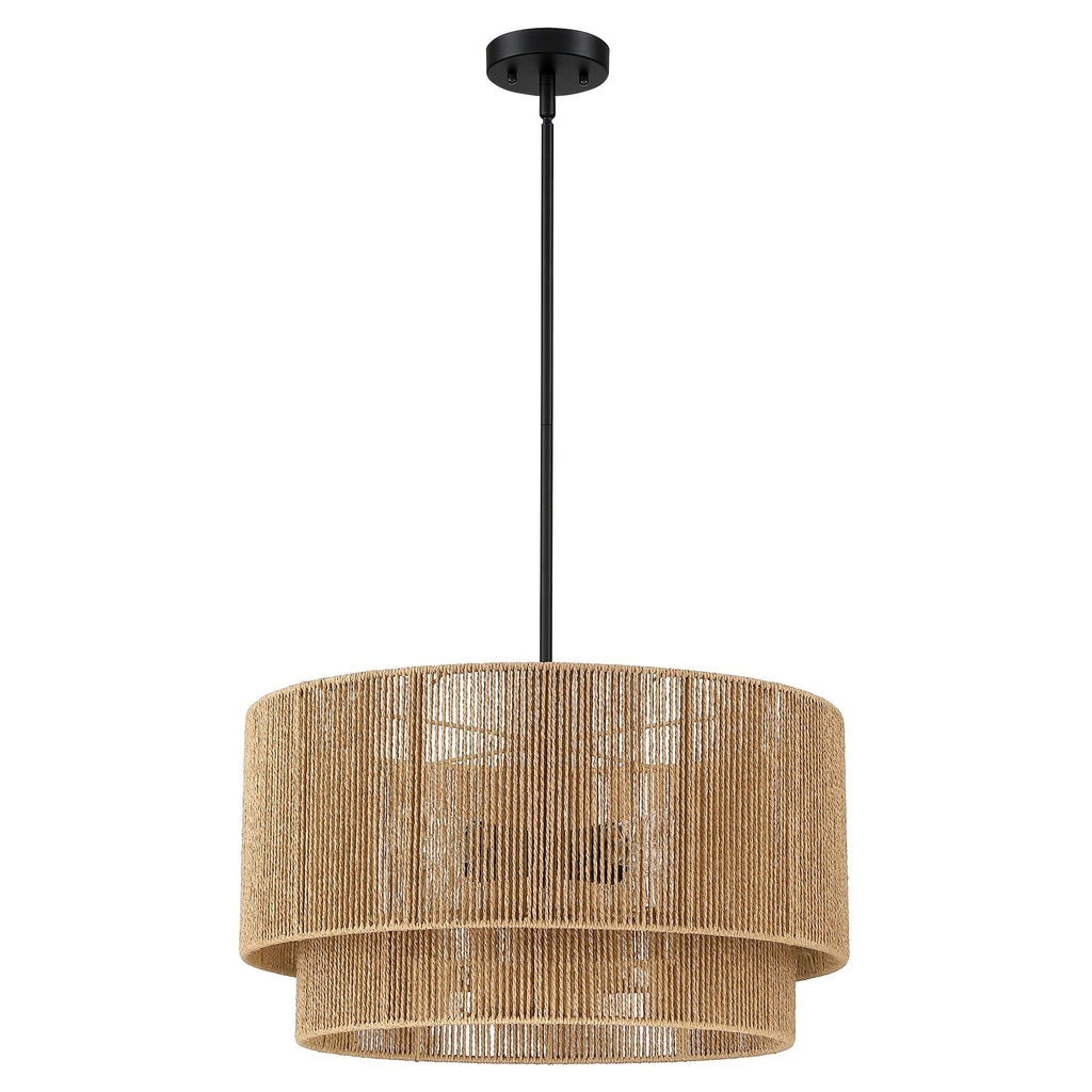Lustre tambour en rotin naturel à 4 lumières Cynthia - 22 po de largeur