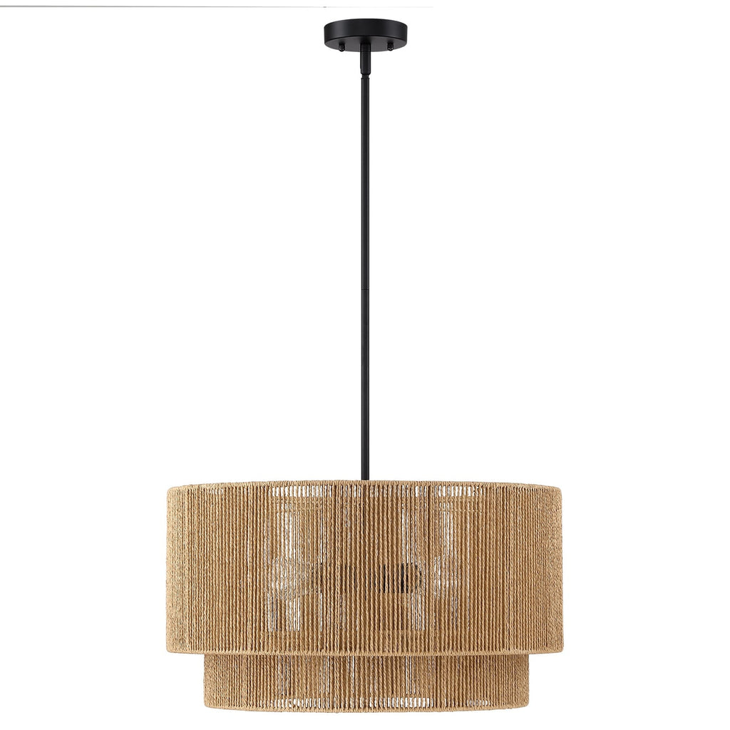 Lustre tambour en rotin naturel à 4 lumières Cynthia - 22 po de largeur