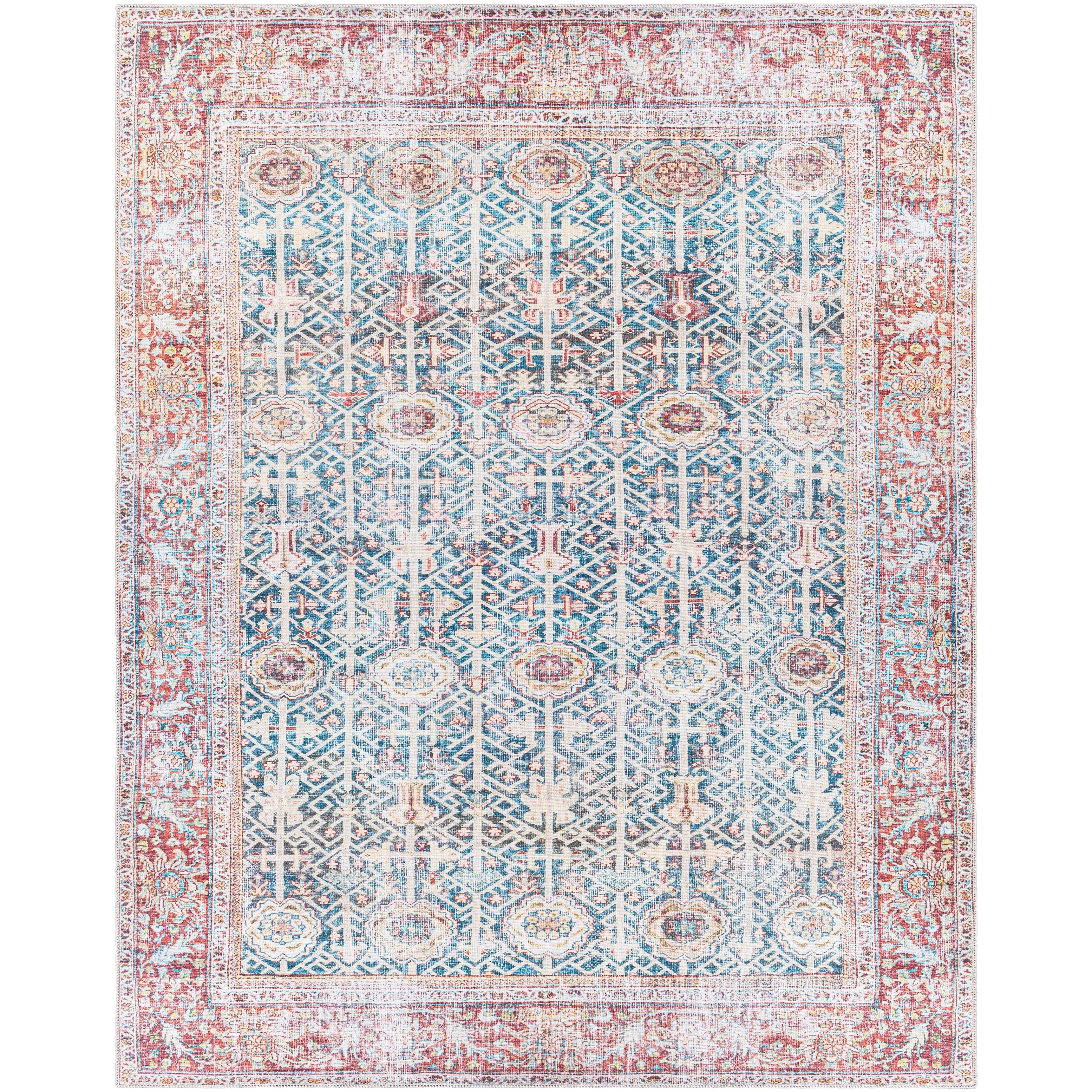 Tapis Domitian traditionnel vintage lavable en machine, tissé artistiquement